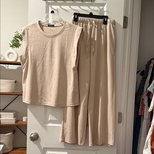 Casual Beige Sleeveless Top and Pants Set